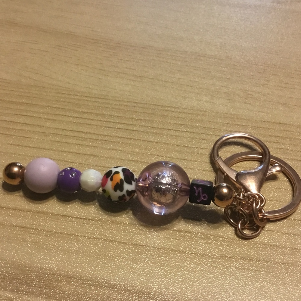Colorful Beaded Keychain with Zodiac Charm
